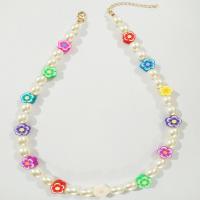 Plastic Pearl Necklace with Polymer Clay with 1.96 lnch extender chain plated for woman Length Approx 15.74 Inch Sold By PC