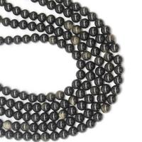 Perles obsidienne noire, Rond, DIY, noire, Vendu par 38 cm brin