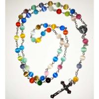 Rosary Necklace Cats Eye with Zinc Alloy Unisex multi-colored Length 18 Inch Sold By PC