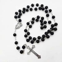 Rosary Necklace, Glass, with Tibetan Style, Unisex, black, 8mm, Sold Per 18 Inch Strand
