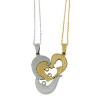 Stainless Steel Couple Pendants polished Unisex & with rhinestone mixed colors Sold By PC
