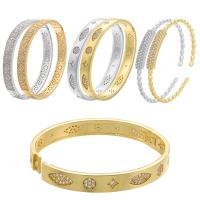 Brass Cuff Bangle, gold color plated, Adjustable & different styles for choice & micro pave cubic zirconia, 5.8*3mm,7.85mm, Inner Diameter:Approx 180,175mm, Sold By PC