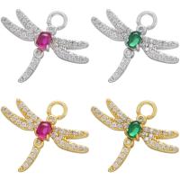 Cubic Zirconia Micro Pave Brass Pendant, Dragonfly, plated, micro pave cubic zirconia, more colors for choice, 21.50x18.50mm, Hole:Approx 2.8mm, Sold By PC