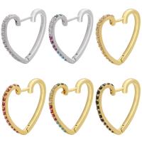 Brass Huggie Hoop Earring, Heart, plated, micro pave cubic zirconia, more colors for choice, 24x22.50mm, Sold By Pair