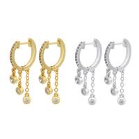 Huggie Hoop Drop Earring, Brass, plated, micro pave cubic zirconia & for woman, more colors for choice, 16x32mm, Sold By Pair