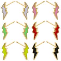 Brass Stud Earring, Lightning Symbol, plated, for woman & enamel, more colors for choice, 5x14mm, Sold By Pair