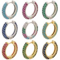 Brass Huggie Hoop Earring, plated, micro pave cubic zirconia, more colors for choice, 18x16.50x3mm, Sold By Pair