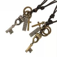 PU-Schnur-Halskette, Zinklegierung, mit PU Leder, Schlüssel, Einstellbar & unisex, keine, frei von Nickel, Blei & Kadmium, 20-40cm, verkauft von PC