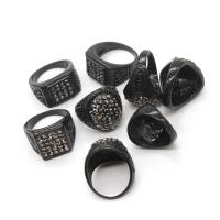 Модные кольца, цинковый сплав, кольцо форма, Мужская & со стразами, черный, 20x20x3mm, 100ПК/Box, продается Box