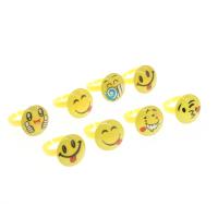 Børn Finger Ring, Akryl, smilende ansigt, for børn, gul, 20x20x3mm, 100pc'er/Bag, Solgt af Bag