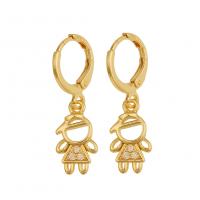 Huggie hoepel Drop Earrings, Messing, voor de mens & met zirkonia, gouden, 15x30mm, Verkocht door pair