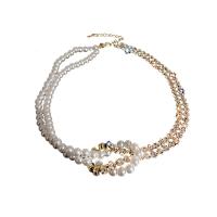 Fashion Choker Necklace Zinc Alloy with Plastic Pearl Round gold color plated ball chain & for woman & with rhinestone nickel lead & cadmium free Sold Per Approx 15.3 Inch Strand
