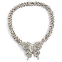 Zinklegierung Schmuck Halskette, Schmetterling, plattiert, für Frau & mit Strass, keine, frei von Nickel, Blei & Kadmium, 56mm, verkauft per ca. 16 ZollInch Strang