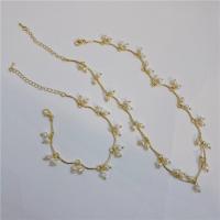 Freshwater Pearl Mässing Chain Necklace, med Mässing, guldfärg pläterade, olika stilar för val & för kvinna, Säljs av Strand