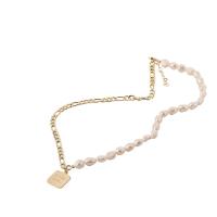 Natural Freshwater Pearl Necklace with Zinc Alloy with 2.36inch extender chain Geometrical Pattern gold color plated ball chain & for woman Sold Per Approx 17.3 Inch Strand