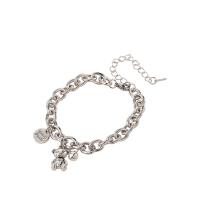 Bracelet d'acier titane, avec laiton, ours, Plaqué de couleur d'argent, chaîne ovale & pour femme, Longueur:Environ 7 pouce, Vendu par PC
