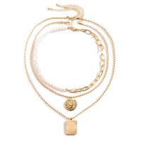 Mode-Multi-Layer-Halskette, Zinklegierung, mit Kunststoff Perlen & Eisen, plattiert, drei Stücke & verschiedene Stile für Wahl & für Frau, verkauft von setzen