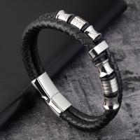 PU Leather Cord Bracelets with Titanium Steel plated Double Layer Sold By PC