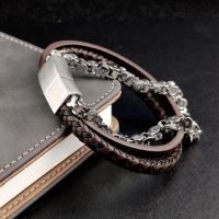 Bracelets cordon PU, cuir PU, avec acier inoxydable, Placage, multicouche & pour homme, couleur de café, 215mm, Vendu par PC