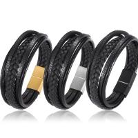 Bracelets cordon PU, cuir PU, avec acier inoxydable, Placage, multicouche & teints & pour homme, plus de couleurs à choisir, 215mm, Vendu par PC