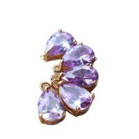 Cubic Zirconia Brass Pendants with Cubic Zirconia Teardrop KC gold color plated purple Sold By Lot