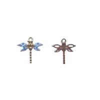 Cubic Zirconia Micro Pave Brass Pendant, Dragonfly, KC gold color plated, micro pave cubic zirconia, 14x15mm, 20PCs/Lot, Sold By Lot