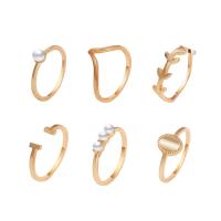 Zinc Alloy Ring Set with Plastic Pearl 6 pieces & fashion jewelry & for woman nickel lead & cadmium free Sold By Set