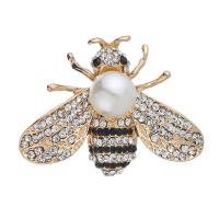 Zinc Alloy Brooches with pearl Bee plated Unisex & with rhinestone golden Sold By PC