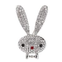 Tibetan Style Brooches, Rabbit, plated, for woman & with rhinestone, silver color, 24x42mm, Sold By PC
