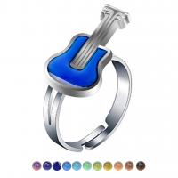 Enamel Mood Finger Ring, liga de zinco, guitarra, banhado, Ajustável & Mood esmalte & unissex, cores misturadas, 12.30x23.50x6mm, vendido por PC
