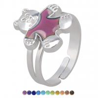 Enamel Mood Finger Ring, liga de zinco, Urso, banhado, Ajustável & Mood esmalte & para mulher, cores misturadas, 15.30x13.80mm, vendido por PC