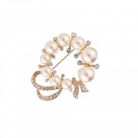 Broches de aleación de zinc, con perla, chapado, para mujer & con diamantes de imitación, dorado, 55x45mm, Vendido por UD