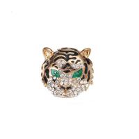 Tibetan Style Brooches, Tiger, plated, Unisex & with rhinestone, golden, 25x25mm, Sold By PC