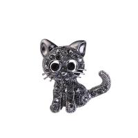 Tibetan Style Brooches, Cat, plated, Unisex & with rhinestone, black, 25x30mm, Sold By PC