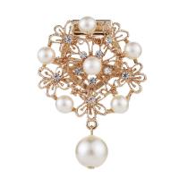 Tibetan Style Brooches, with pearl, plated, Unisex & with rhinestone, golden, 41x65mm, Sold By PC