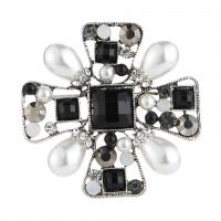 Zinklegierung Broschen, mit Perlen, plattiert, für Frau & mit Strass, schwarz, 51x51mm, verkauft von PC