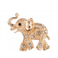 Tibetan Style Brooches, Elephant, plated, Unisex & with rhinestone, golden, 47x32mm, Sold By PC