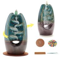 Backflow Incense Burner, Porcelain, plated, for home and office & durable, 184x106mm, Sold By PC