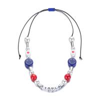 Пластиковый жемчужное ожерелье, ABS пластик жемчужина, с бусины сплава цинка & титан & Хлопковый шнурок, Регулируемый & Мужская, разноцветный, длина:Приблизительно 23.62 дюймовый, продается PC