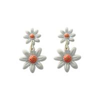 Zinc Alloy Drop Earrings Plastic with Zinc Alloy Daisy gold color plated for woman white Sold By Lot