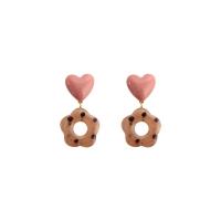 Resin Earring with Zinc Alloy Flower gold color plated & for woman pink Sold By Lot