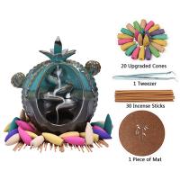 Backflow Incense Burner, Porcelain, Opuntia Stricta, plated, for home and office & durable, 195x175x150mm, Sold By PC