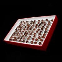 Gemstone Finger Ring, Zinc Alloy, met Goldstone, Verstelbare & uniseks, gemengde kleuren, 20x20x3mm, 100pC's/box, Verkocht door box