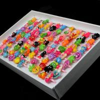 Children Finger Ring Resin Animal for children & with rhinestone multi-colored Sold By Box