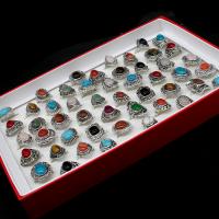 Gemstone Finger Ring, Zinc Alloy, met Natuursteen, uniseks, gemengde kleuren, 200x200x30mm, 50pC's/box, Verkocht door box
