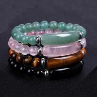 Natural Gemstone Stretch Bracelets Natural Stone with Elastic Thread & Stainless Steel Spacer fashion jewelry & Unisex Sold By Strand