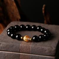 Bracelets de pierres précieuses, Obsidienne, bijoux de mode & unisexe, noire, 10.50mm, Vendu par brin