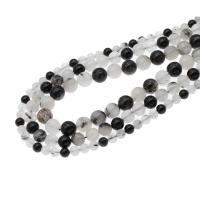 Natürlicher Quarz Perlen Schmuck, Schwarzer Rutilquarz, rund, DIY & verschiedene Größen vorhanden, gemischte Farben, verkauft per 38 cm Strang