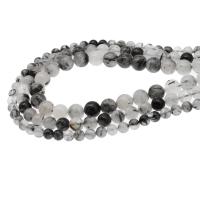 Naturliga Quartz smycken pärlor, Svart Rutilated Quartz, Rund, DIY & olika storlek för val, svart, Såld Per 38 cm Strand