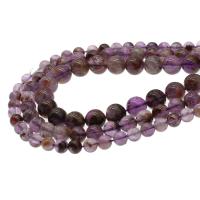 Natürlicher Quarz Perlen Schmuck, Lila+Phantom+Quarz, rund, DIY & verschiedene Größen vorhanden, violett, verkauft per 38 cm Strang